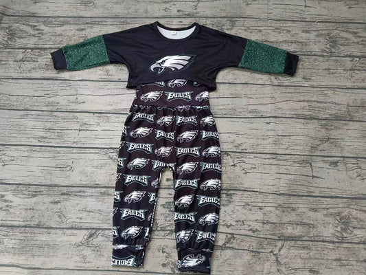 Baby Girl Infant green Long Sleeve Tops Jumpsuit Football Team Set Moq 5