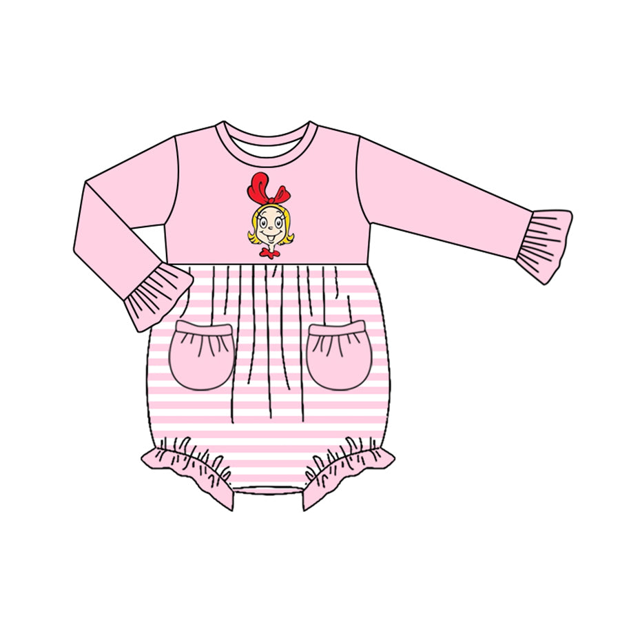 Baby Girl Pink Christmas Pockets Bubble Romper