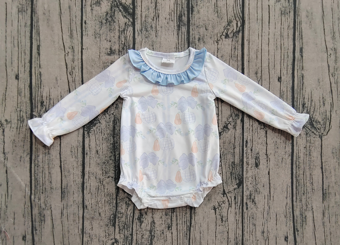 Baby Girl Long Sleeves Pumpkin Blue Bows Ruffle Bubble Fall Romper RTS