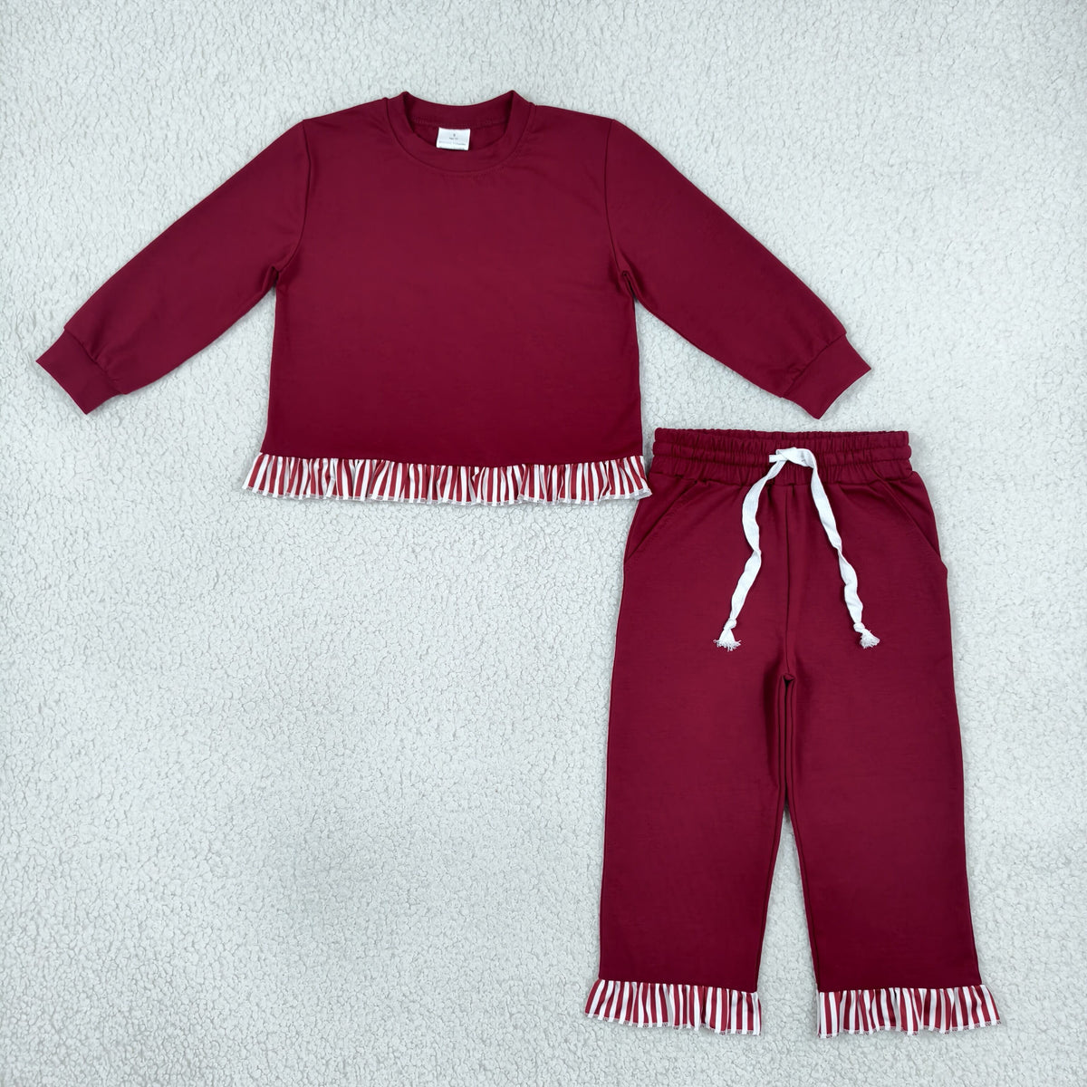 Baby Girls Kids Long Sleeves Stripes Ruffle Shirt Pants Set Cotton Clothes RTS