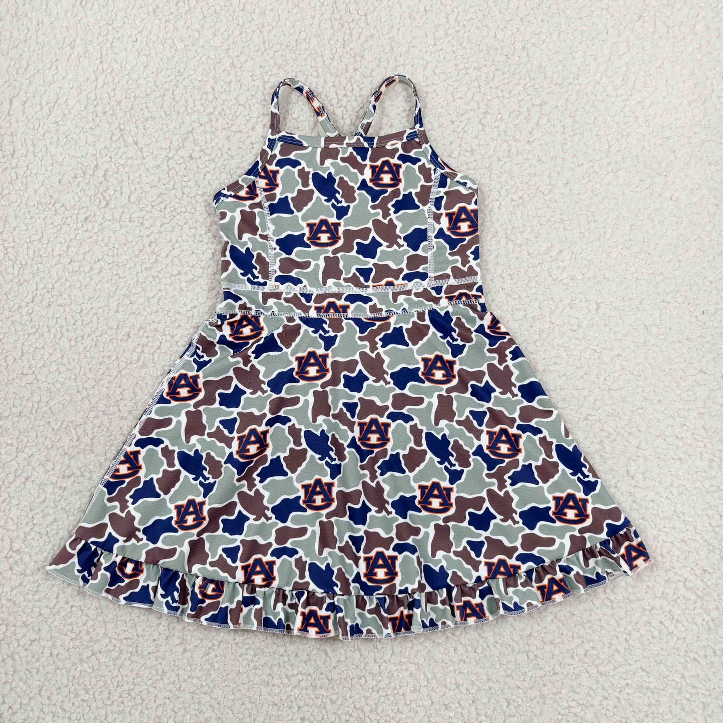 Baby Girls Kids Straps Green Camo Print Team Yoga Ruffle Knee Length Dress RTS