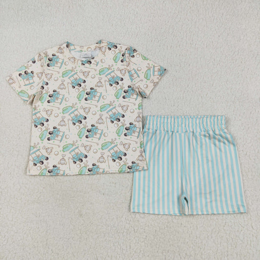Baby Girl Short Sleeves Golf Tops Stripes Shorts Pajamas Set RTS