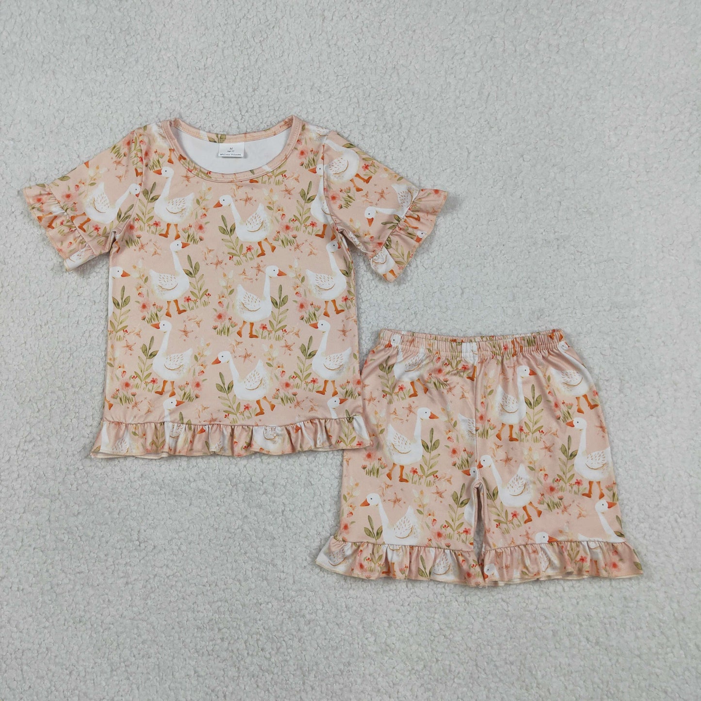 Baby Girls Kids Short Sleeves Goose Flower Shirt Shorts Summer Clothes Set RTS