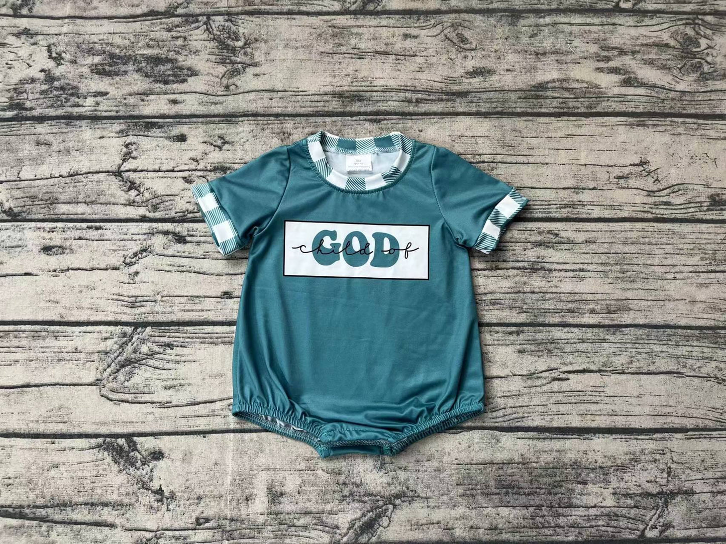 Baby Boy Child Of God Short Sleeves Green Plaid Romper