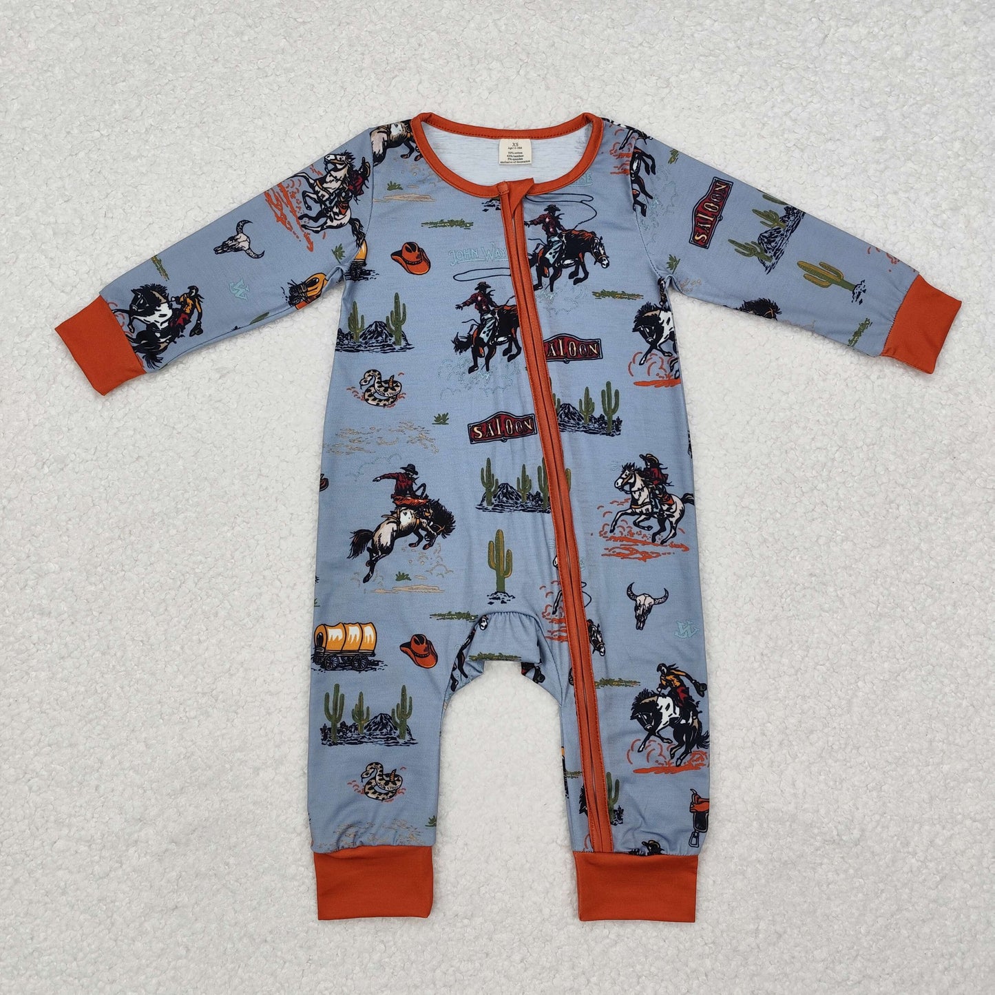 Baby Boy Infant Long Sleeves Western Rodeo Zipper Bamboo Romper