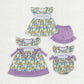 Embroidery Daddy's Girl Purple Flower Sister Sibling Dress Romper Clothes Set