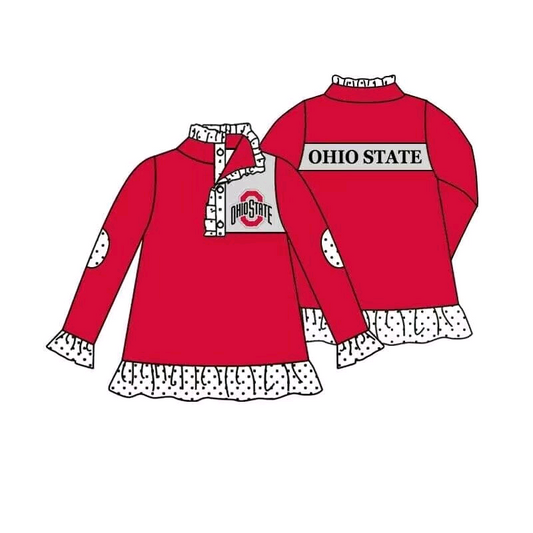 Baby Girl Red Long Sleeves Team Buttons Pullover Shirt