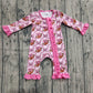 Baby Girl Long Sleeves Football Bows Pink Checked Zipper Romper RTS