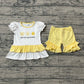 Baby Girls Kids Short Sleeves Suns Tunic Yellow Ruffle Shorts Set RTS