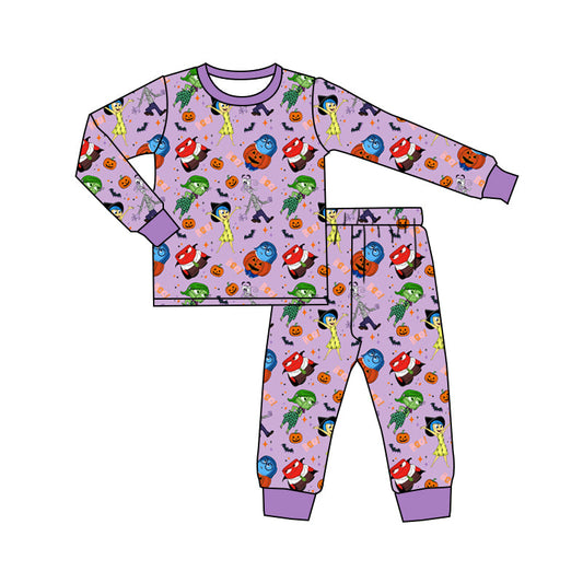 Baby Girl Long Sleeves Pumpkin Halloween Cartoon Purple Pajamas Set