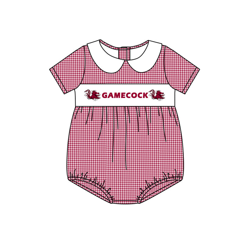 Baby Girl Team Short Sleeves Checkered Bubble Romper