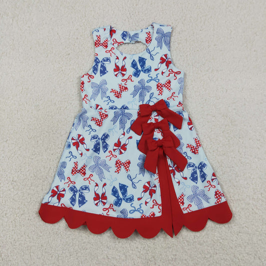 Baby Girls Bows 4th of July Yoga Active Shorts Knee Length Scallop Dress RTS