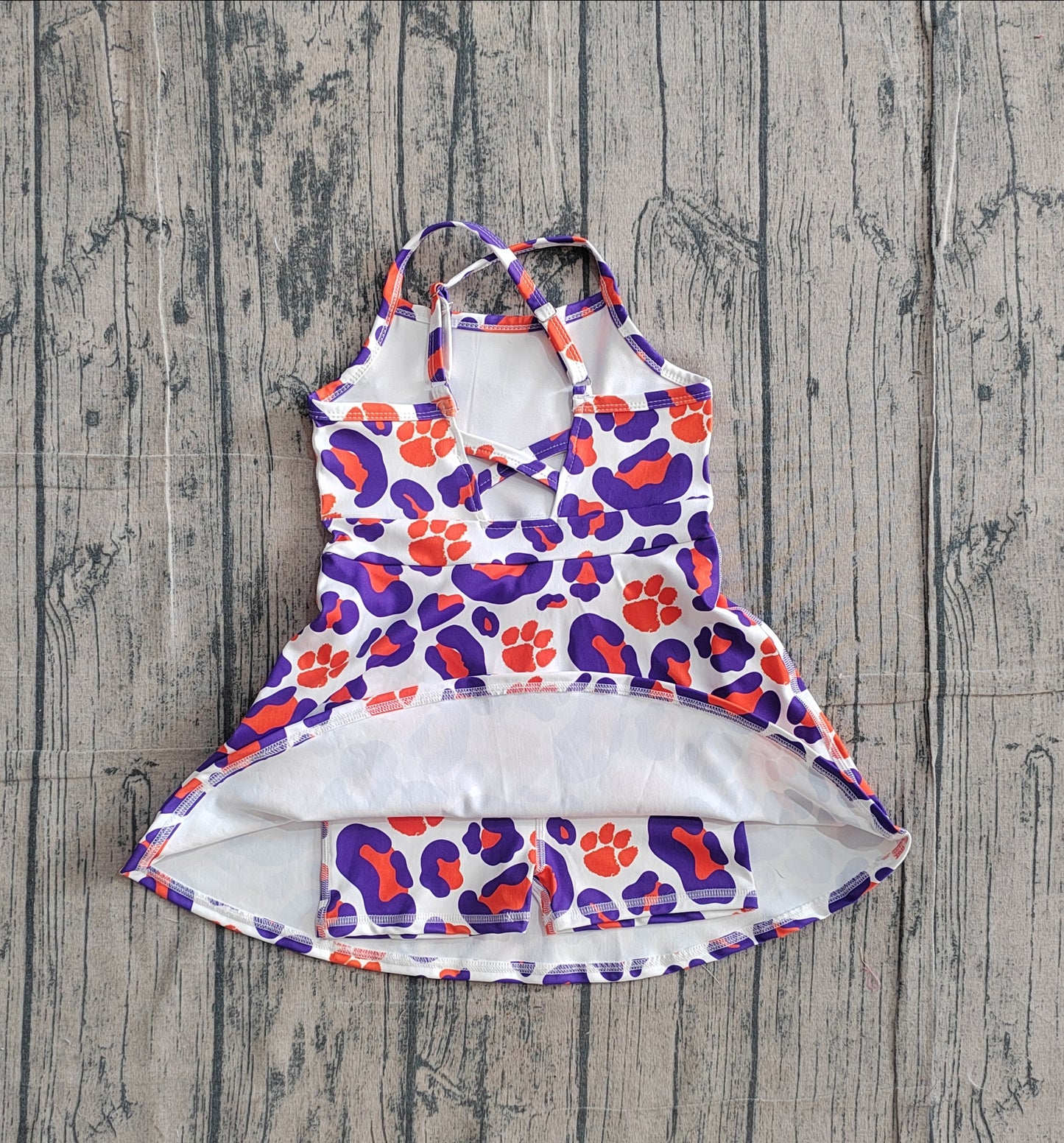 Baby Girls Kids Straps Purple Orange Leopard Team Yoga Active Shorts Knee Length Dress RTS