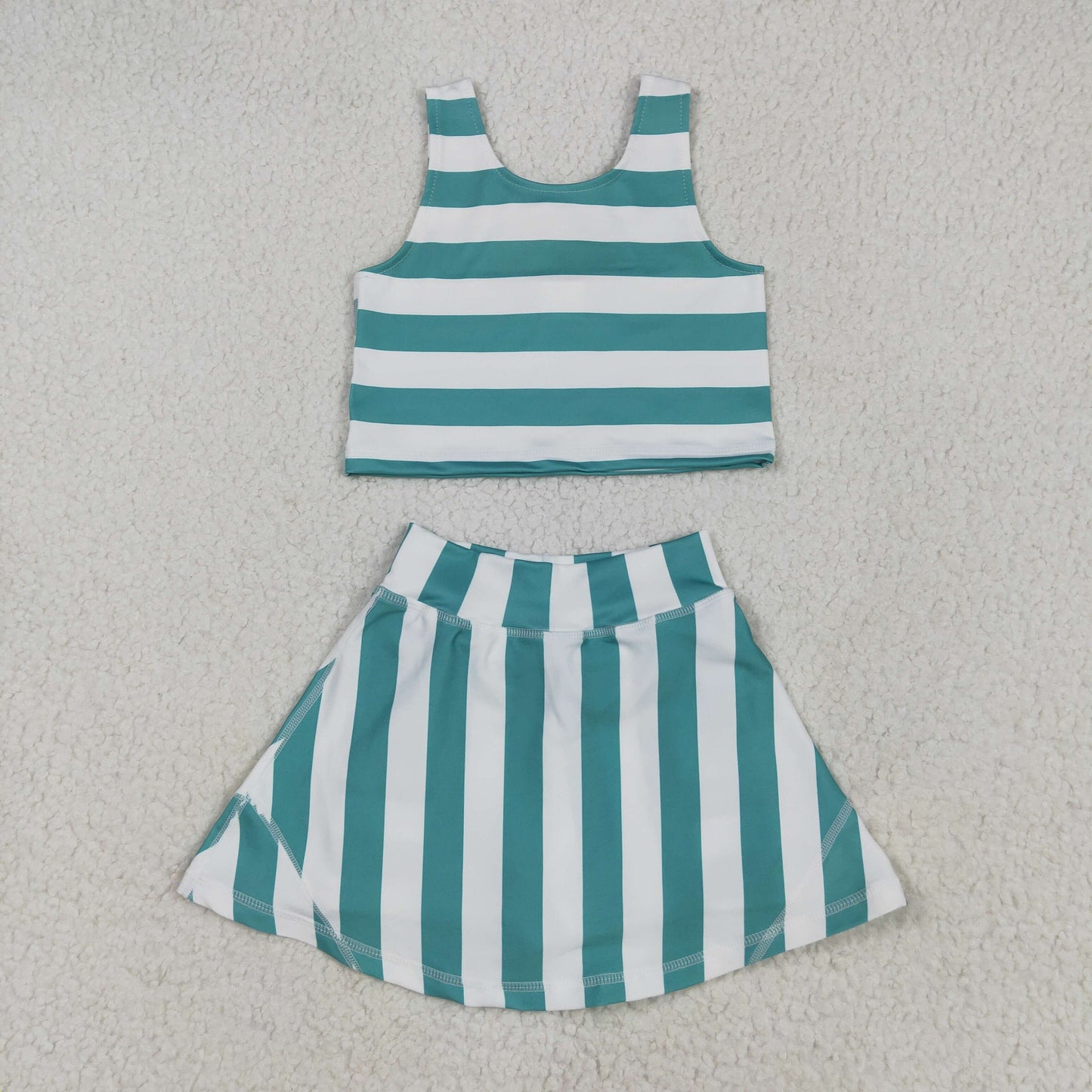 Baby Girl Sleeveless Green Stripes Shirt Skorts Yoga Activewear Set  RTS