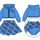 Baby Girl Toddler Blue Zipper Hoodie Tops Skirt Shorts Team Set Moq 5
