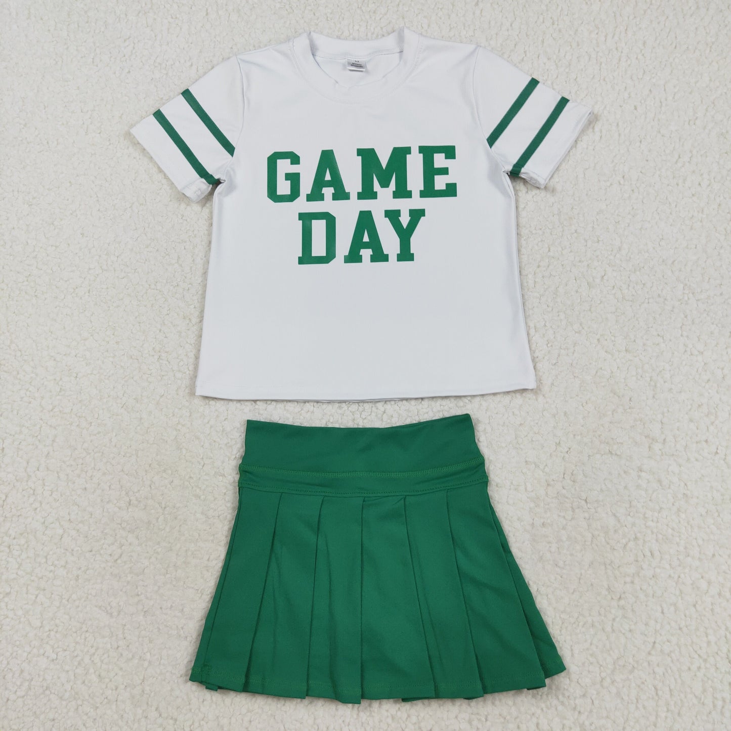 Baby Girl Short Sleeves Game Day Shirt Green Yoga Active Skort Team Cheer Set