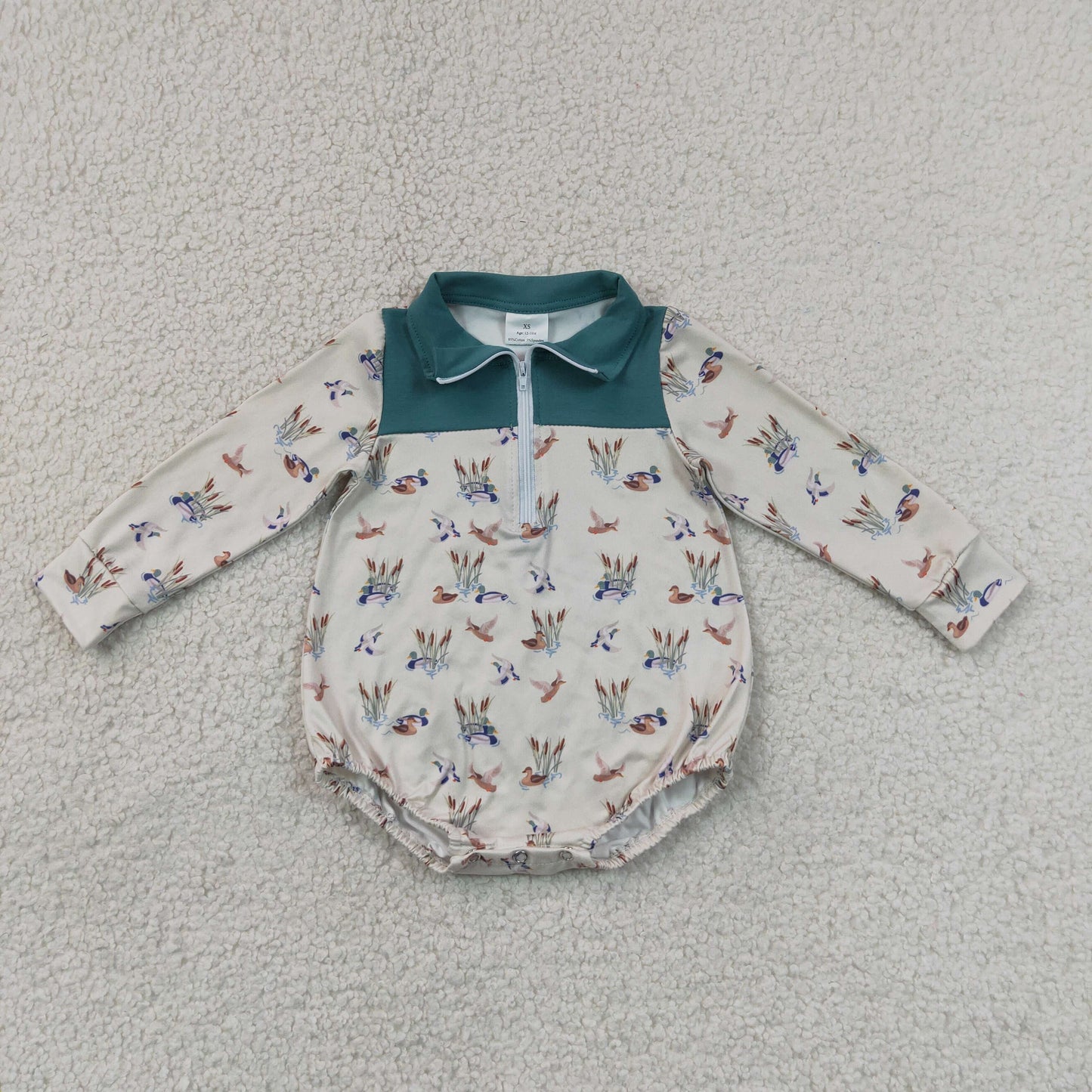 Baby Boys Infant Long Sleeves Ducks Zipper Bubble Romper Green Clothes RTS