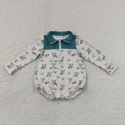 Baby Boys Infant Long Sleeves Ducks Zipper Bubble Romper Green Clothes RTS