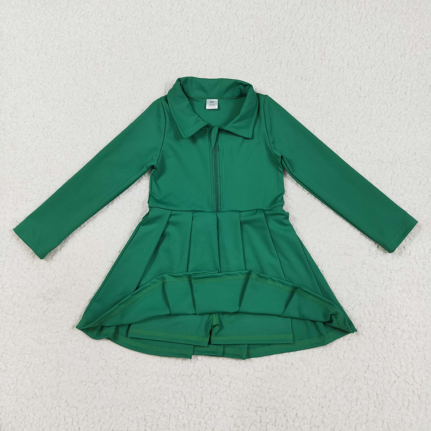 Baby Girl Long Sleeves Zipper Knee Length Yoga Active Green Dress RTS