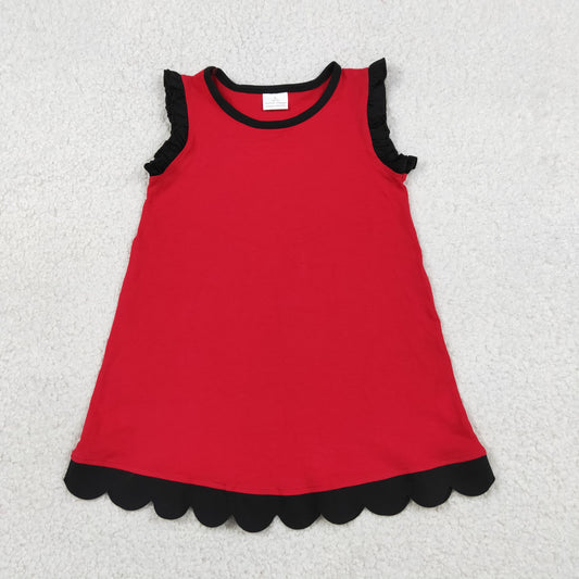 Baby Girls Kids Sleeveless Scallop Knee Length Dress Red Clothes RTS