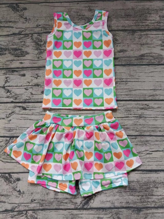 Moq 5 Baby Girl Sleeveless Hearts Shirt Skirt Shorts Set