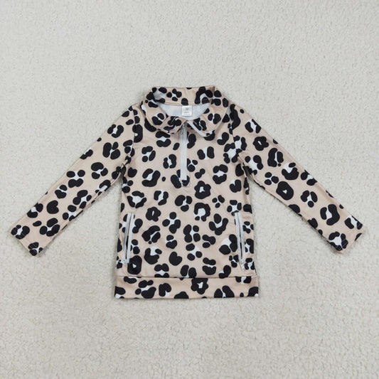 Baby Girl Long Sleeves Leopard Yoga Active Zipper Pullover Tops RTS