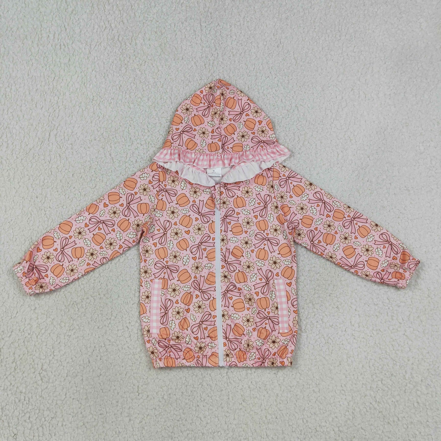 Baby Girls Kids Pumpkins Bows Flower Pockets Hoodie Zipper Coat Fall Tops RTS