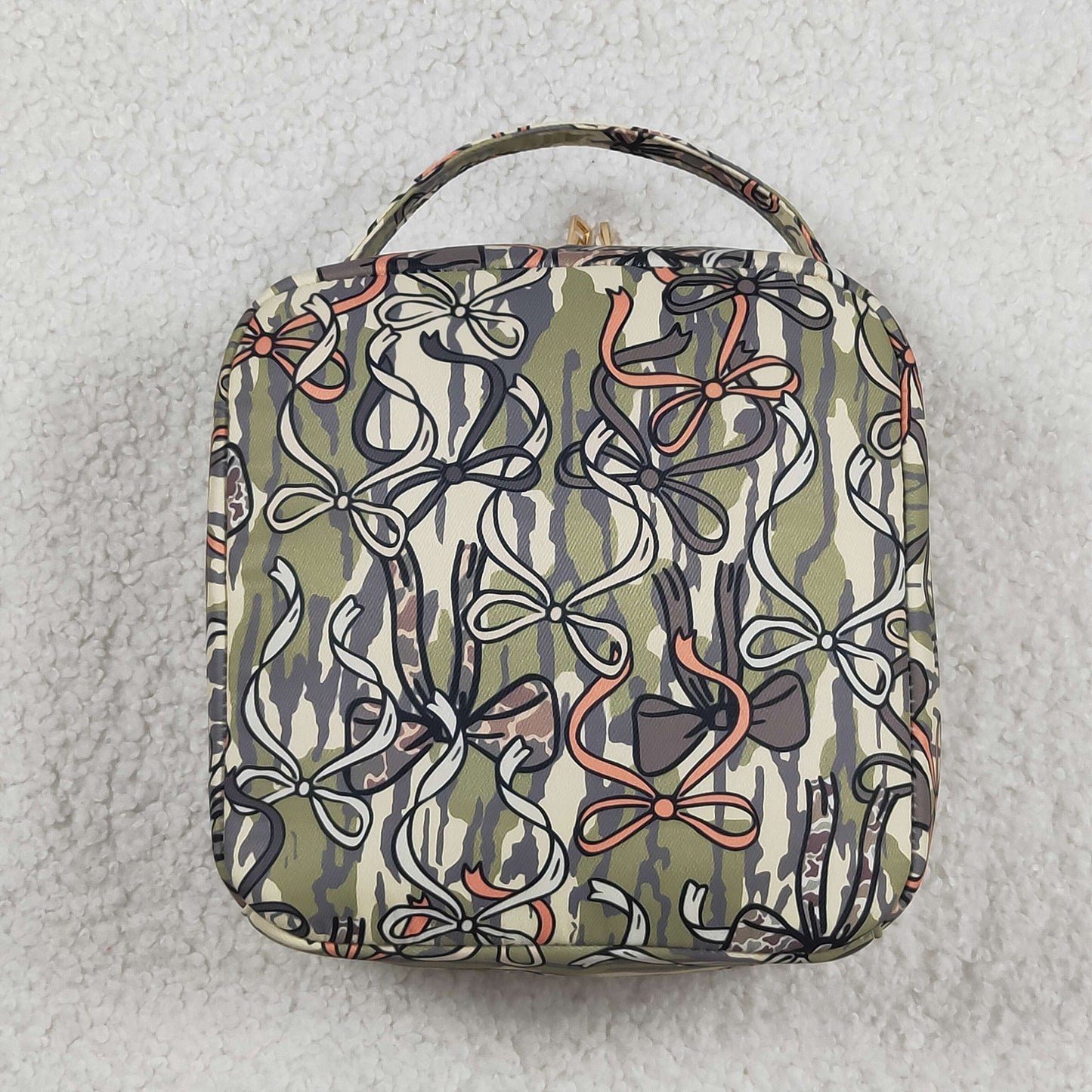 Baby Girls Kids Camo Bows Print Lunch Box Picnic Thermal Bag RTS