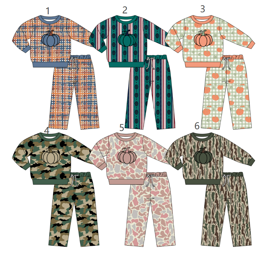 ( Moq 5 Each Style ) Sibling Baby Boys Kids Long Sleeves Pumpkins Pullovers Pants Sets Fall Clothes