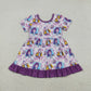 Baby Girls Short Sleeves Singer Characters Purple Bows Ruffle Knee Length Dress RTS
