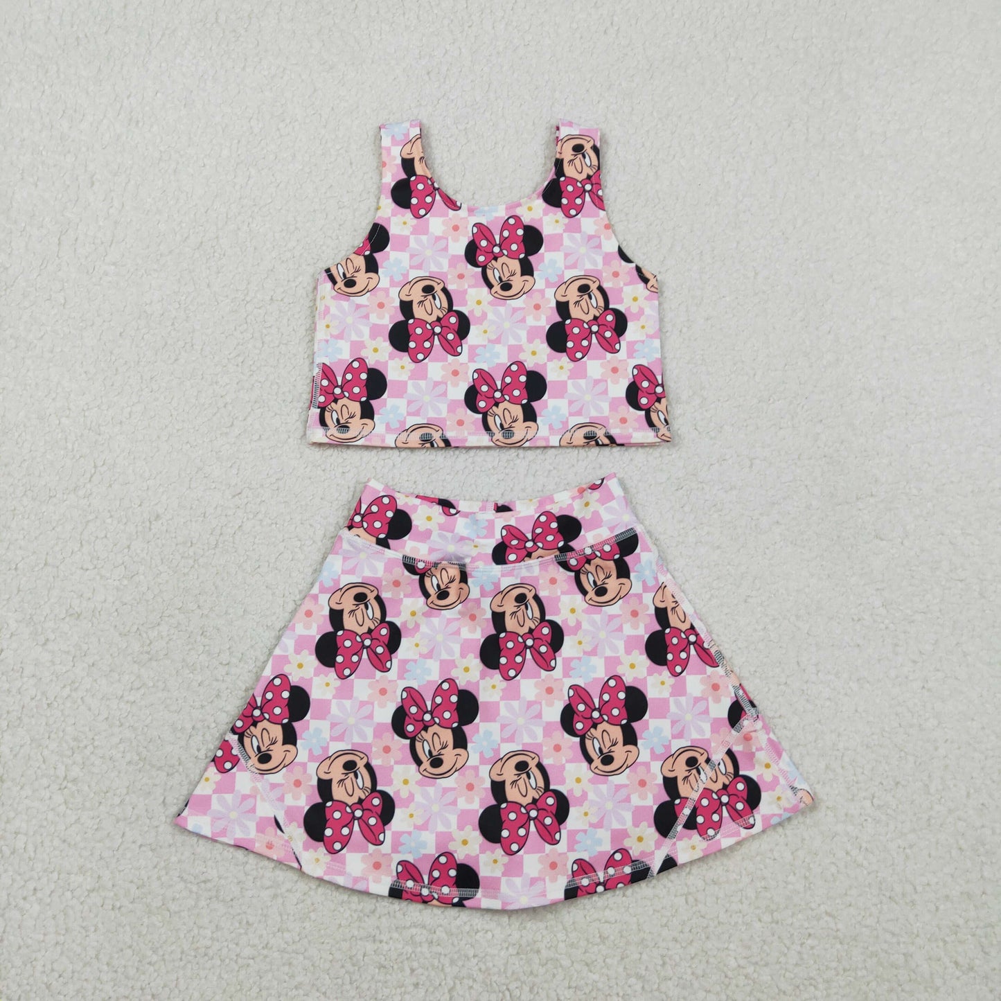 Baby Girls Kids Sleeveless Flower Cartoon Tops Shorts Skirt Yoga Active Set RTS