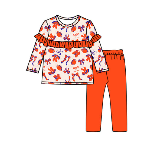 Baby Girl Football Bow Tunic Shirt Orange Pants Set