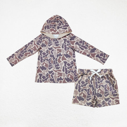 Kids Boys Long Sleeves Camo Hoodie Shirt Pockets Shorts Set RTS
