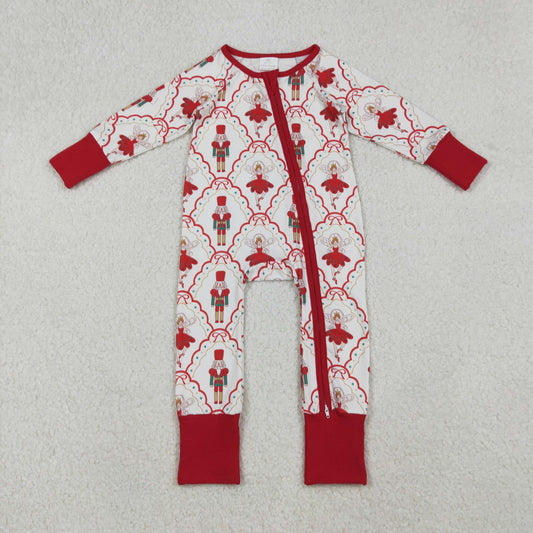 Girls Infant Long Sleeves Soldier Bows Christmas Zipper Pajamas Footie Romper RTS