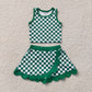 Baby Girls Kids Green Checked Tops Scallop Skirt Shorts Yoga Active Set Clothes RTS