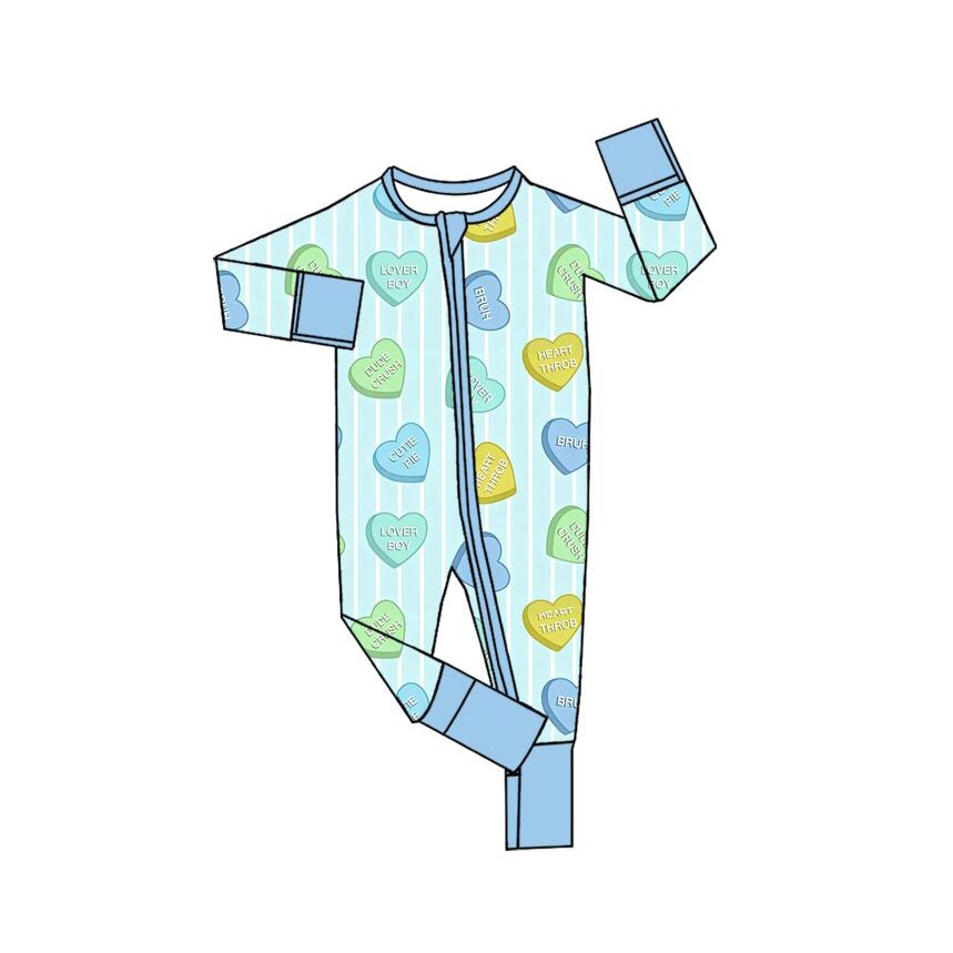 ( Moq 5 ) Preorder Baby Boys Infant Valentine Hearts Stripes Zipper Footie Sleeper Romper Clothes
