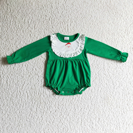 Promotion Baby Girl Green Long Sleeves Christmas Santa Cotton Romper RTS