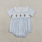 Sibling Baby Boys Infant Embroidery Crosses Blue Plaid Easter Rompers RTS