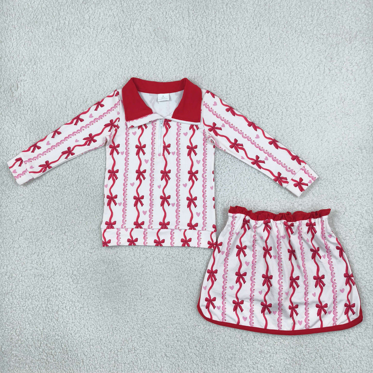 Baby Girls Kids Long Sleeves Hearts Bows Shirt Skirt Shorts Valentine Set Clothes RTS
