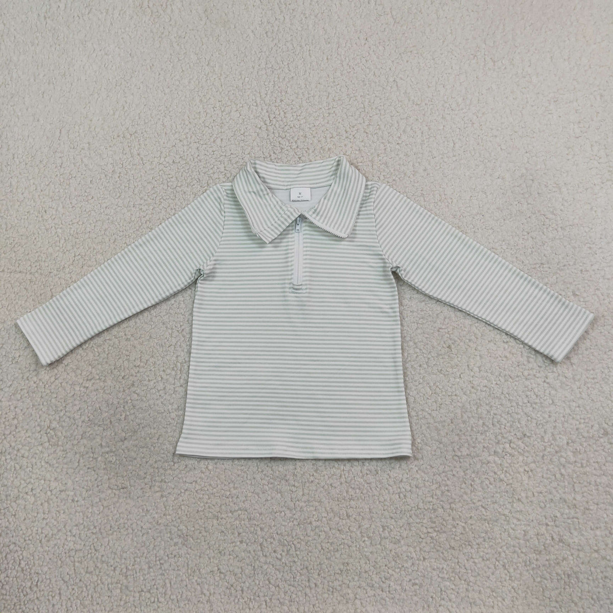 Baby Boy Kids Long Sleeves Green Stripes Zipper Pullover Shirt Clothes RTS