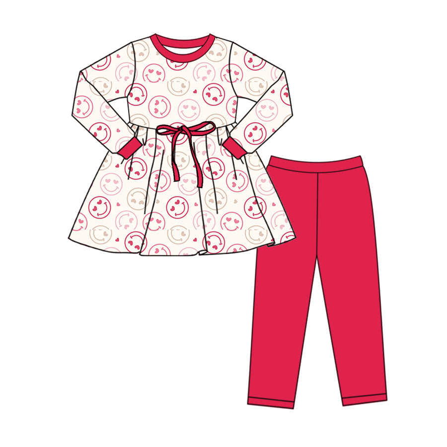 Baby Girl Long Sleeves Valentine Smile Heart Tops Pants Clothes Set Moq 5