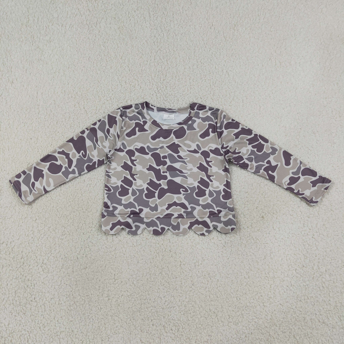 Baby Girls Kids Long Sleeves Scalloped Shirt Tops Camo Clothes RTS