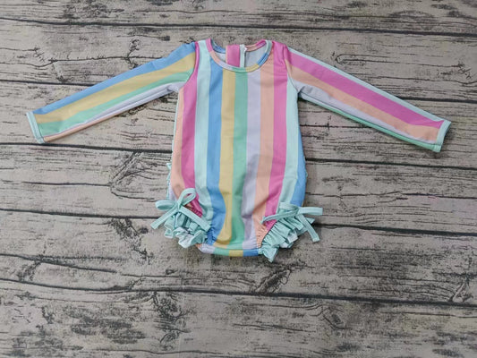 Baby Girl Long Sleeves Stripes One Piece Swimsuit