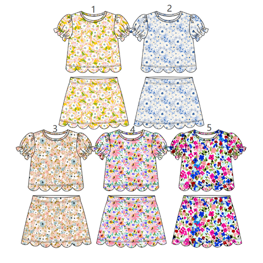 ( Moq 30 Each Style ) Sibling Baby Girls Kids Short Sleeves Flower Tops Scallop Shorts Sets Summer Clothes