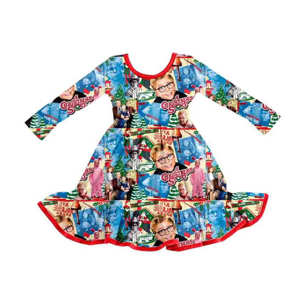 ( Moq 5 ) Preorder Baby Girls Kids Long Sleeves Christmas Knee Length Ruffle Dress