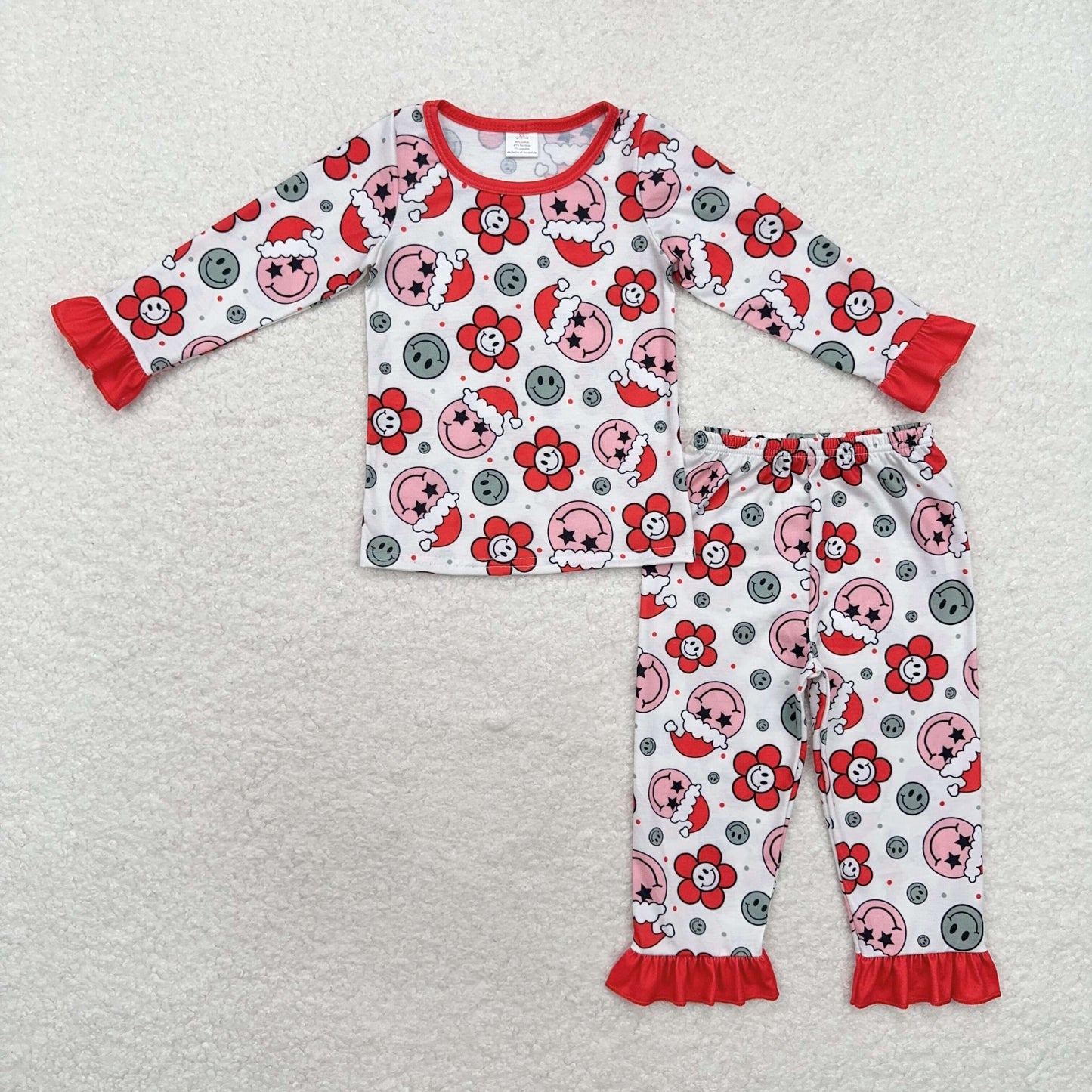 Baby Girl Christmas Flower Smile Shirt Pants Bamboo Pajamas Set