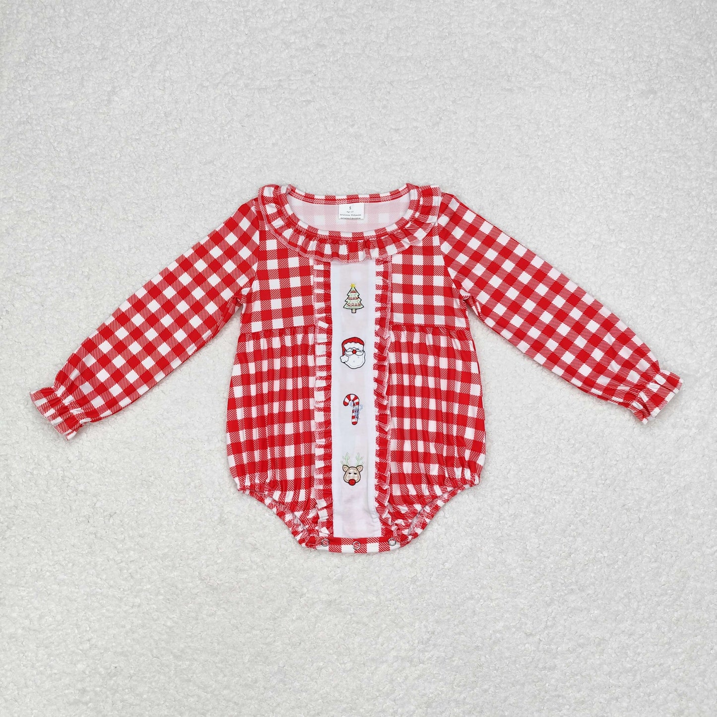 Baby Girl Embroidery Christmas Santa Tree Bubble Romper