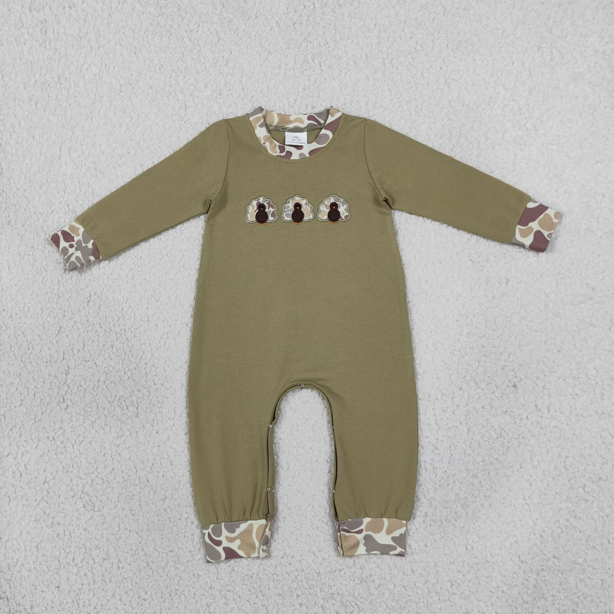 Baby Boys Infant Long Sleeve Embroidery Camo turkey Fall Romper Clothes RTS