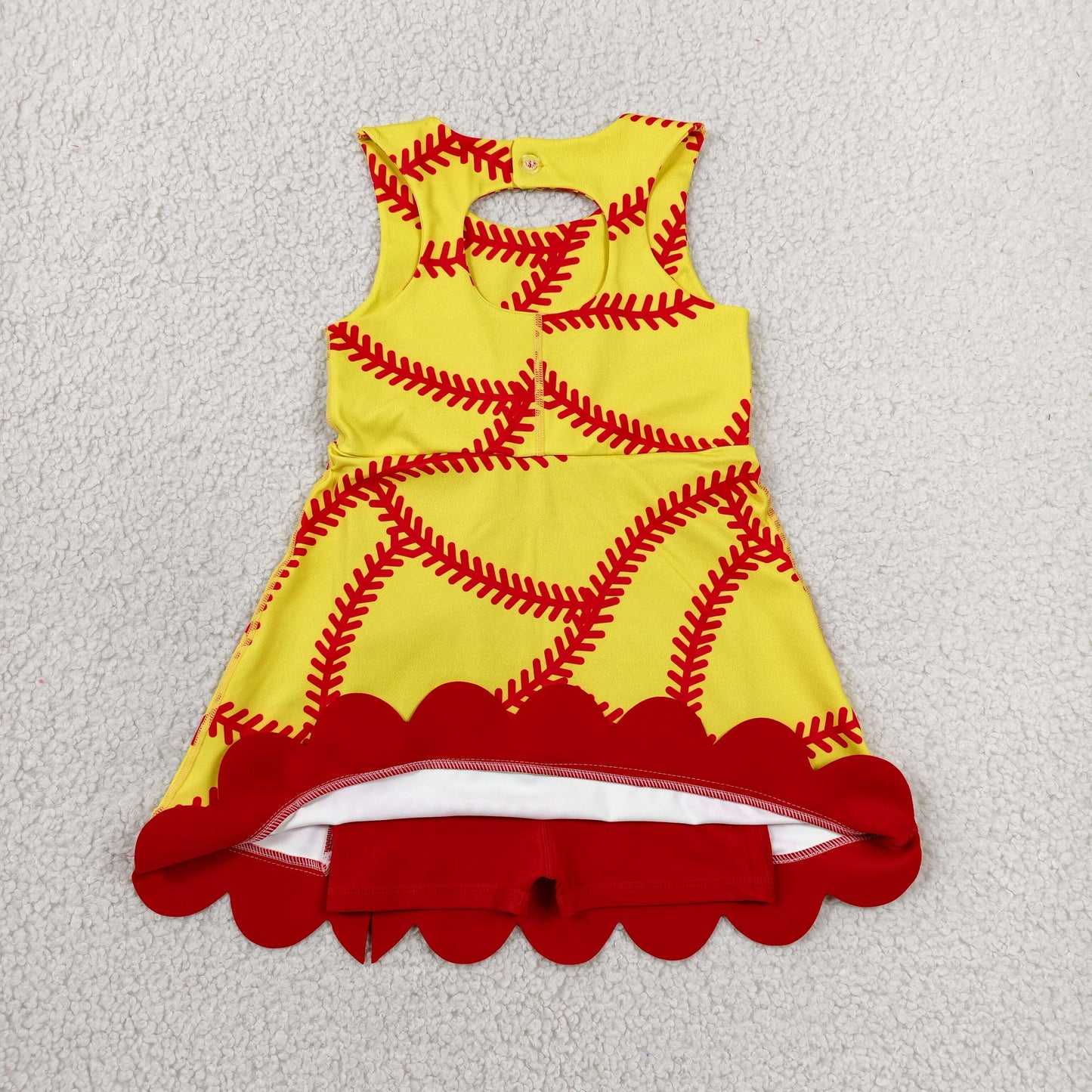 Baby Girls Kids Sleeveless Softball Red Bows Shorts Knee Length Dress RTS