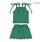 ( Moq 5 ) Preorder Baby Girls Straps Green Tops Pockets Scallop Skirt Shorts Set Clothes